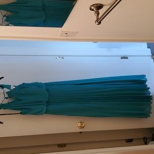 Teal gown, pleated skirt